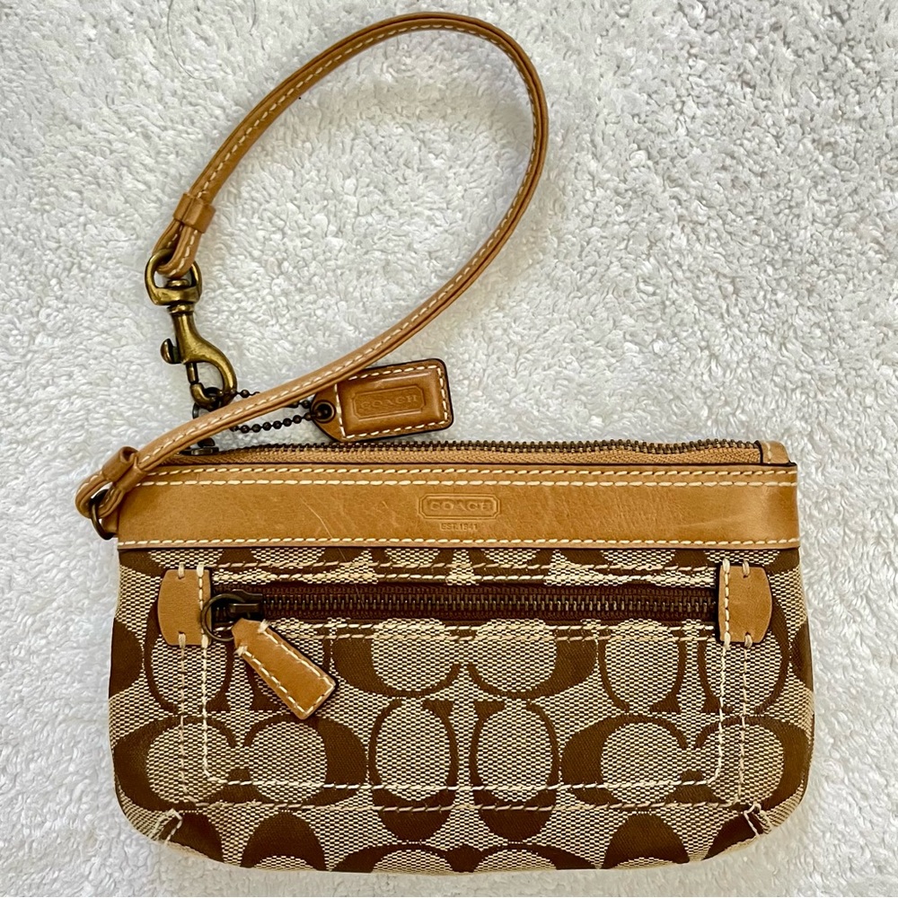 Coach Signature Canvas & Leather Wristlet, Brown, Very Good Condition